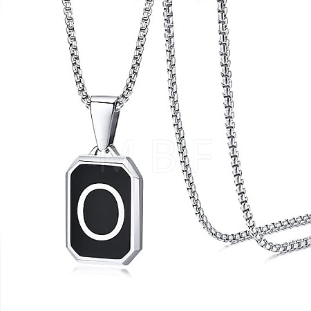 304 Stainless Steel Black Enamel Rectangle with Initial Pendant Box Chain Necklaces WG7737E-22-1