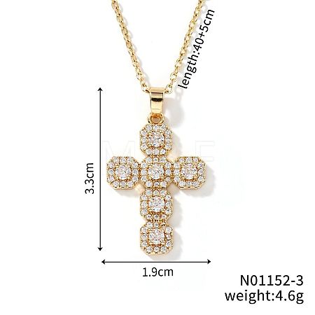 Brass Shiny Clear Cubic Zirconia Cross Pendant Necklaces Fashionable and Versatile NZ6047-3-1