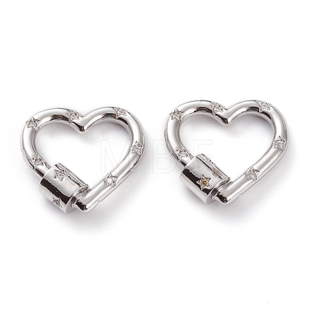 Brass Micro Pave Clear Cubic Zirconia Screw Carabiner Lock KK-C100-45G-P-1