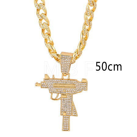 Hip Hop Zinc Alloy Full Crystal Rhinestone Gun Shaped Pendant Cuban Link Chain Necklaces for Women WGDAFA5-01-1