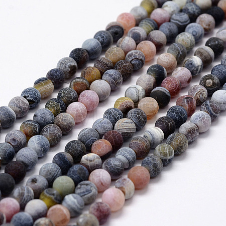 Frosted Natural Weathered Agate Beads Strands X-G-F367-8mm-07-1