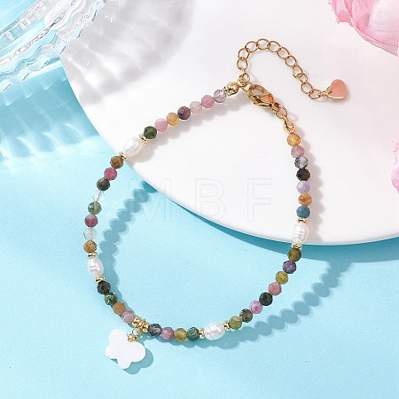 Butterfly Natural Cultured Freshwater Pearl Charm Bracelets BJEW-JB13547-02-1