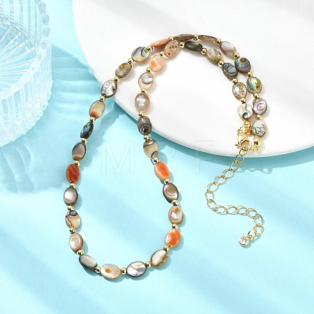 Natural Paua Shell Oval Beaded Necklaces with Brass End Chains for Men Women NJEW-JN06043-1