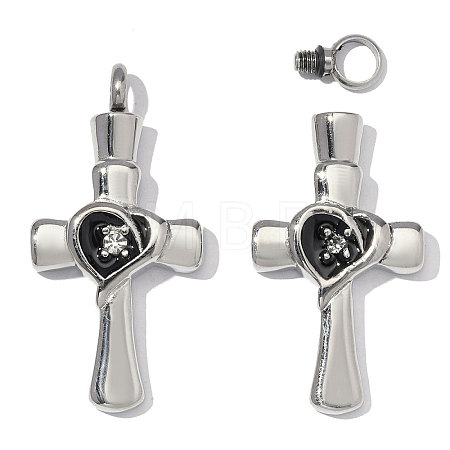 304 Stainless Steel with Black Enamel & Crystal Rhinestone Pendants SA-OY003-59P-1
