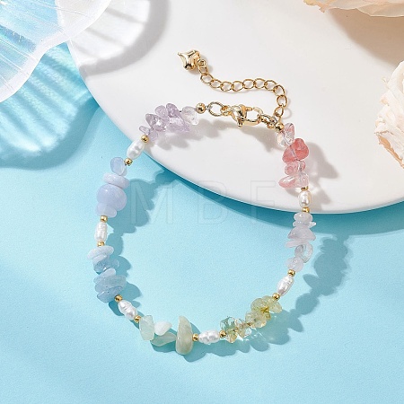 Natural Mixed Gemstone Chips Beaded Bracelets for Women BJEW-JB13219-01-1