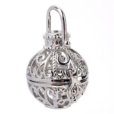 Rack Plating Brass Cage Pendants KK-S751-015P-1