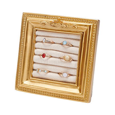 Square Photo Frame Resin Ring Organizer Stands with Velvet Mat ODIS-WH0031-50-1