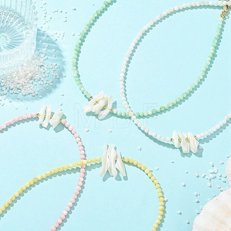 Natural Trochid Shell Chip and Round Natural Pearl Beaded Necklacess for Women NJEW-JN06222-1