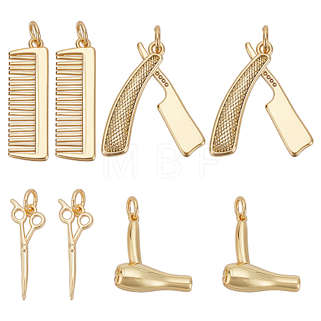 8Pcs 4 Styles Hairdressing Brass Pendants KK-UN0006-11-1