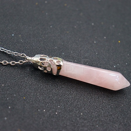 Natural Rose Quartz Faceted Bullet Point Pendant Necklaces FS-WG32EE9-05-1