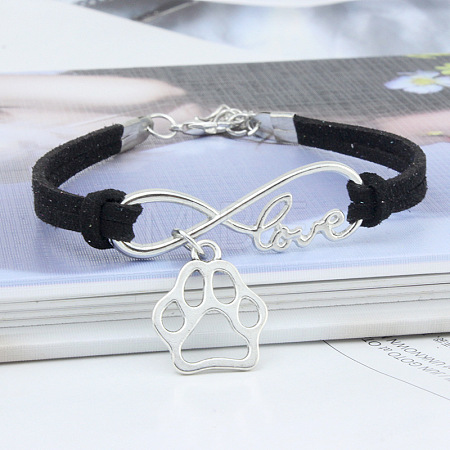 Infinity & Paw Print & Word Love Alloy with Suede Cord Charm Bracelets FS-WG0006A-06-1