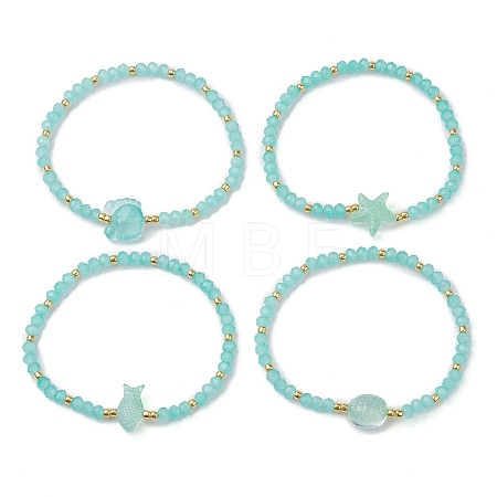 4Pcs 4 Styles Faceted Rondelle Glass Beaded Stretch Bracelets BJEW-JB10206-S-1