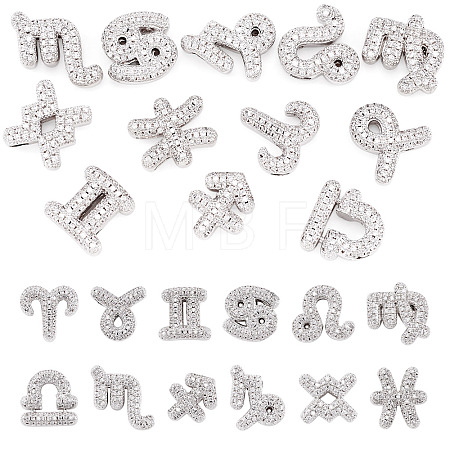 12Pcs 12 Styles Twelve Constellations Brass Micro Pave Clear Cubic Zirconia Pendants KK-TA0008-96P-1