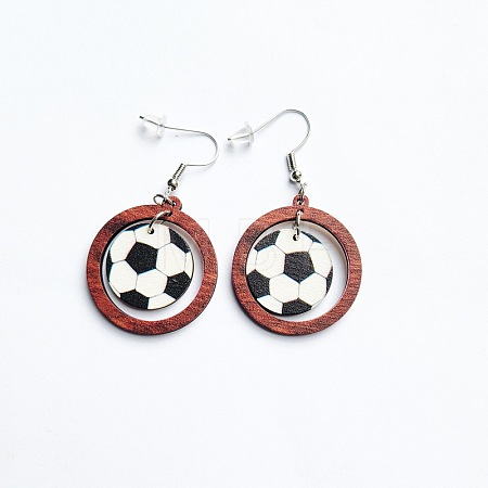 Sports Theme Wood Dangle Earrings FS-WGDC1DF-01-1