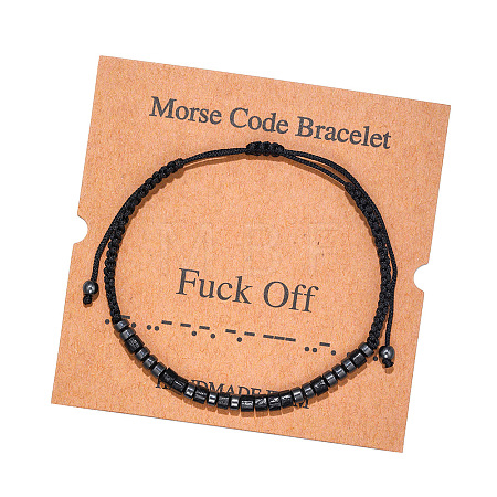 Synthetic Non-magnetic Hematite & Wood Beads Morse Code Bracelets WGB6EC0-03-1