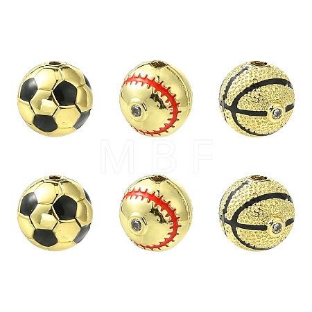 6Pcs 3 Styles Round Brass Micro Pave Cubic Zirconia Beads KK-CJ0003-49-1