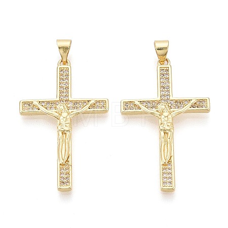 Religion Brass Micro Pave Clear Cubic Zirconia Pendants KK-T080-39G-1