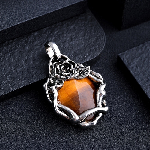 Natural Tiger Eye Pendants PW-WGC9437-05-1