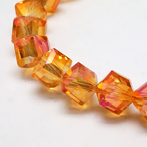 Full Rainbow Plated Crystal Glass Cube Beads Strands EGLA-F023-B06-1