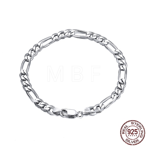 Rhodium Plated 925 Sterling Silver Figaro Chain Bracelets BJEW-I314-005D-P-1