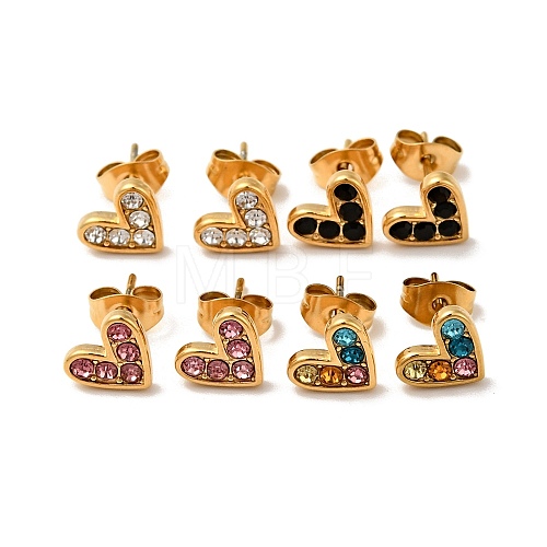 Heart 304 Stainless Steel Rhinestone Stud Earrings EJEW-A081-15G-1