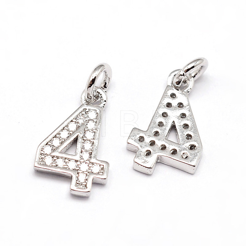 Real Platinum Plated Tone Brass Micro Pave Cubic Zirconia Number Charms ZIRC-E011-04-1