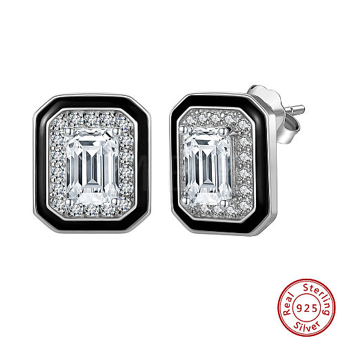 925 Sterling Silver Cubic Zirconia Stud Earrings EJEW-L294-013P-1