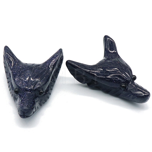 Synthetic Blue Goldstone Carved Wolf Head Figurines PW-WG25599-07-1