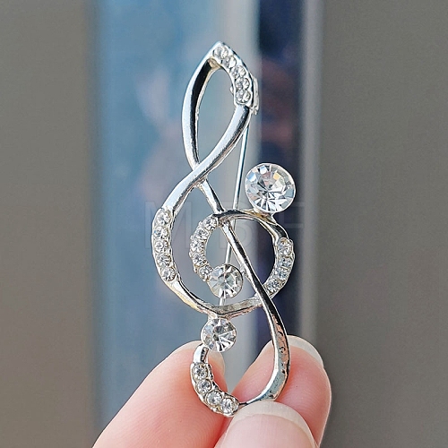 Alloy and Glass Rhinestone Musical Note Brooch PW-WG3A58A-13-1