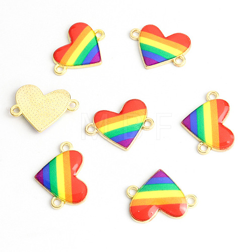 Alloy Colorful Enamel Rainbow Heart Link Connector Charms PW-WGC7357-01-1