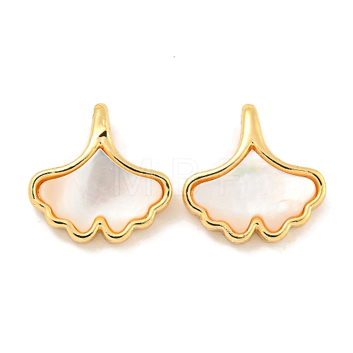 Natural Shell & Brass Gingko Leaf Charms KK-P275-06G-1