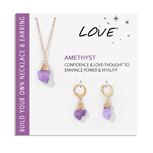 Nuggets Natural Amethyst Pendant Necklaces & Earrings Sets for Women WG0BEC3-05-1