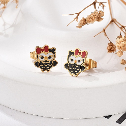 Brass Enamel Stud Earrings EJEW-B119-01G-01-1