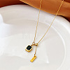 Adjustable 304 Stainless Steel Pave Cubic Zirconia Rectangle Pendant Lariat Necklaces for Women WGE5208-02-1