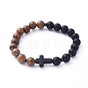 Natural Wood Beads Stretch Bracelets BJEW-JB05231-2