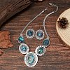 Oval Alloy & Paua Shell Pendant Necklace & Dangle Earring Sets FS-WG1A0FD-01-1