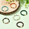 Synthetic Turquoise/Natura White Jade/Multicolor Tourmaline/Carnelian/Flower Amazonite & Cultured Freshwater Pearl Finger Rings RJEW-JR01106-1