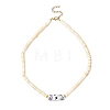 Handmade Printed Porcelain Round Cube & Dyed Synthetic Turquoise Beaded Necklaces NJEW-JN05644-4