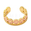 Rack Plating Flower Brass Enamel Open Cuff Rings for Women RJEW-S242-09G-A-2