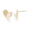 Brass & Natural Pearl Stud Earrings PEAR-N020-WX01-2