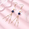 Natural Lapis Lazuli Round with Moon Dangle Earrings EJEW-JE06813-01-1