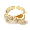 Bowknot Brass Micro Pave Clear Cubic Zirconia Open Cuff Rings for Women RJEW-C098-21G-2