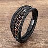 Natural Tiger Eye Round Beads & Braided Imitation Leather Cord Bracelets for Men FS-WGCE7B3-20-1