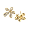 Flower Brass Micro Pave Clear Cubic Zirconia Stud Earring Findings KK-D102-08G-2
