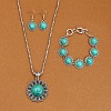 Flower Alloy with Synthetic Turquoise Pendant Necklaces & Dangle Earrings & Link Bracelets Sets WGD1135-17-1