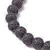 Natural Black Agate with Natural Lava Rock Beaded Stretch Bracelets for Women BJEW-JB11130-05-4