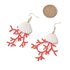 Shell Shape Glass Seed Beaded & Clam Shell Dangle Earrings EJEW-MZ00661-01-3