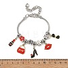 Makeup Theme Alloy Enamel Lipstick Handbag Shoe Charm Brass European Bracelets for Women BJEW-JB14237-01-3