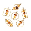 Nuggets Natural Amber 201 Stainless Steel Beaded Pendants PALLOY-JF06066-1