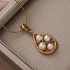 304 Stainless Steel with Imitation Pearl Teardrop Pendant Necklaces for Women BY5835-2